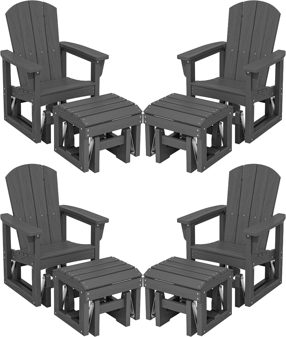 SERWALL HDPE Outdoor Glider with Ottoman Set of 4, All-Weather Patio Glider