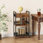 FAVOOSTY Bathroom Ladder Shelf, 3-Tier Bathroom Floor Storage Shelf with Drawer, Freestanding Towel Shelf, Bookcase End Table Open Shelving Unit for Living Room,Balcony, Rustic Brown