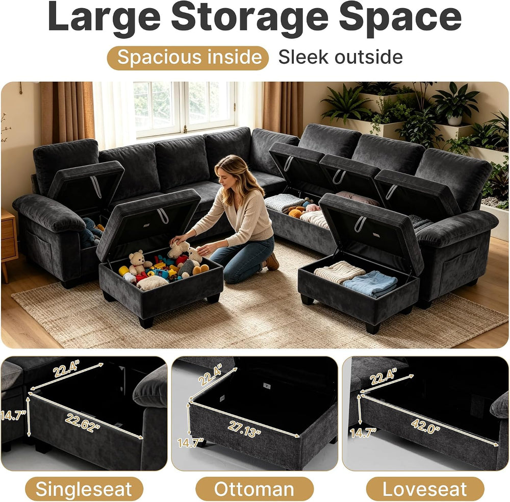 Oversized Sectional Sleeper Couch, 9 Seat Modular Sofa Pull-Out Storage Bed |...