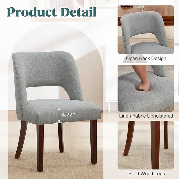 Dining Chair Set of 3,Modern Dining Room Chairs with Thick Cushions,Upholstered Linen Fabric Kitchen Chairs for Kitchen Dining Room LIGHTGREY