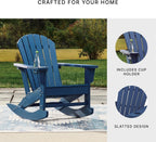 Signature Design by Ashley Sundown Treasure Adirondack Rocking Chair, Blue | Weather resistant HDPE, Integrated armrest cup holder, Heavy-duty 51-pound base, Rust-resistant stainless steel hardware