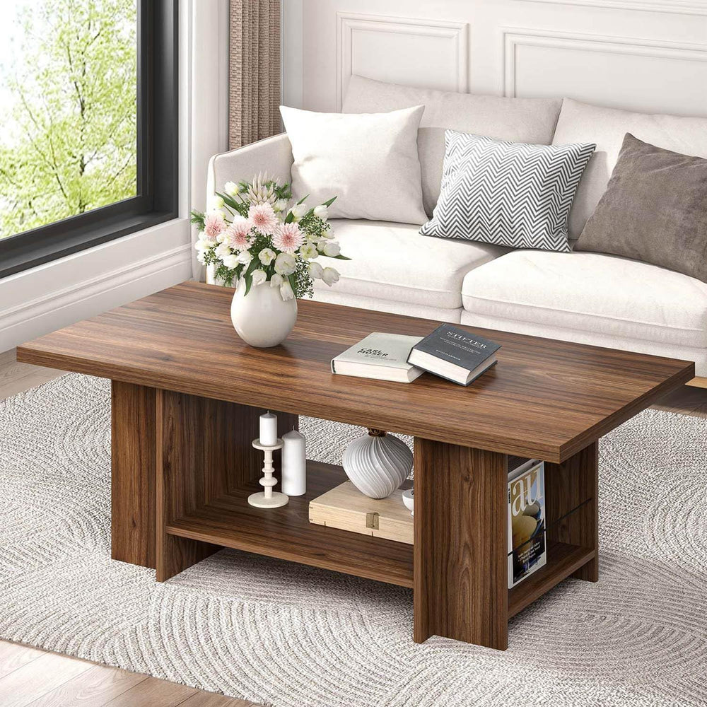 FOLUBAN Coffee Table, Modern Wood Living Room Table with Storage Bottom Shelf...
