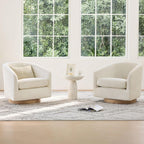 CHITA Swivel Accent Chair Set of 2, FSC Wood Frame, Fully Assembled, Cream | Fabric Barrel Arm Chair with 360° Swivel Solid Wood Base, Mid Century Modern Living Room Chair, 31"x31"x28", 350 Lb Capacity