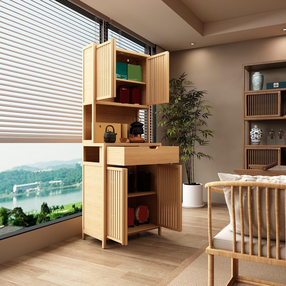 Freestanding Pantry Dideboard, Tall Bookcase Locker, Storage Cabinet for Main...