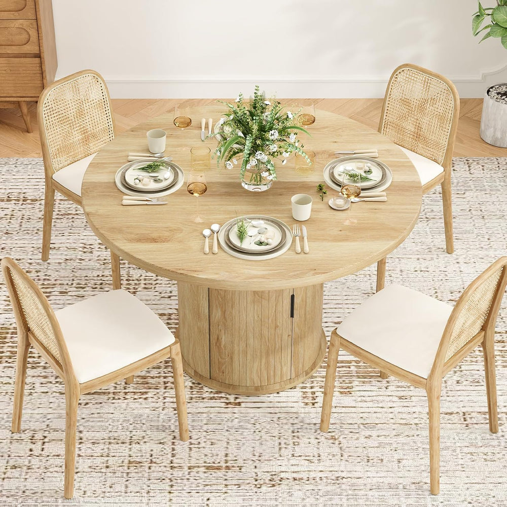 43.3'' Round Dining Table with Hidden Storage Space, Wooden Circle Ki...