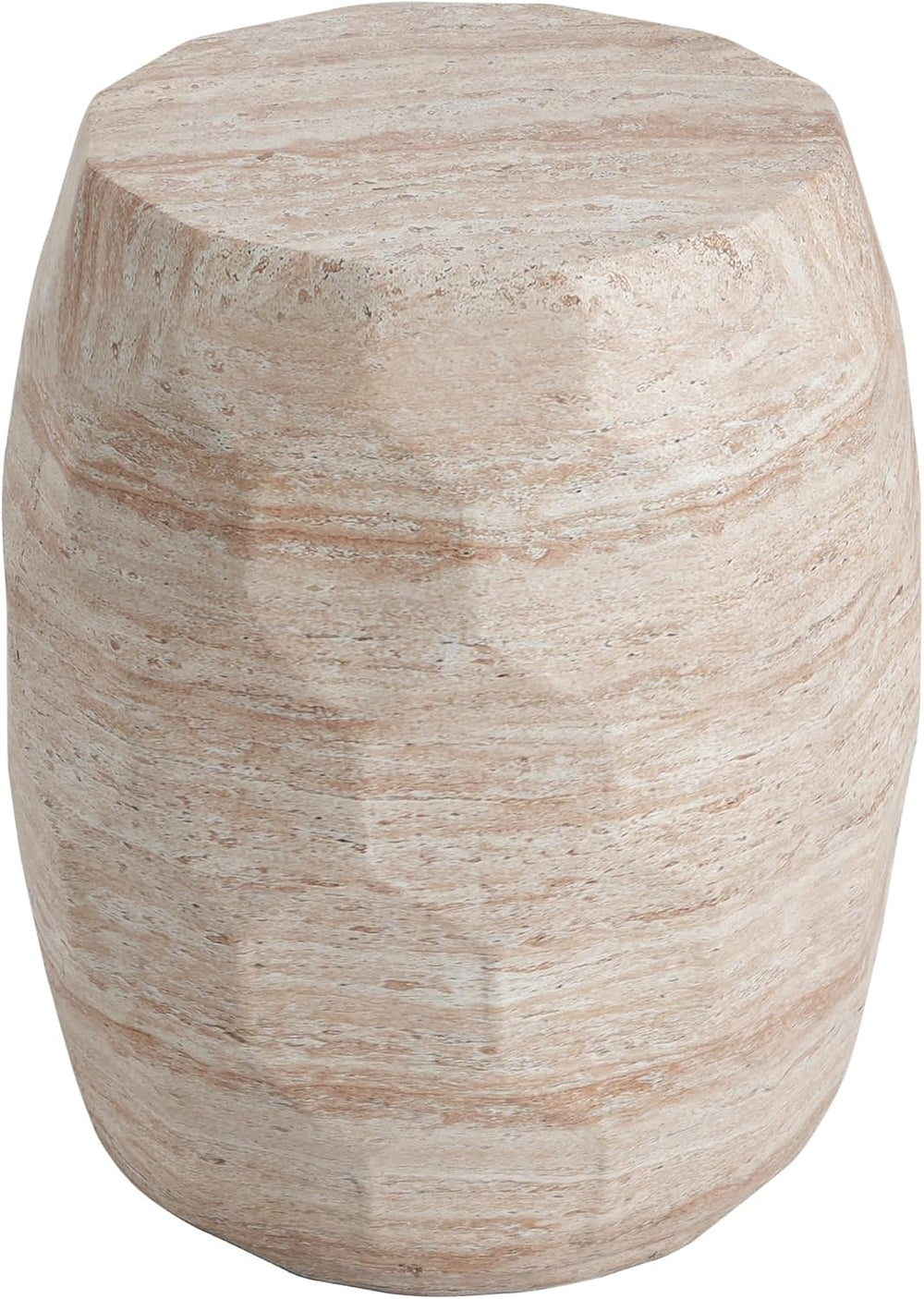 Lightweight Concrete Side Table with Travertine Finish - 15.25" Indoor O...