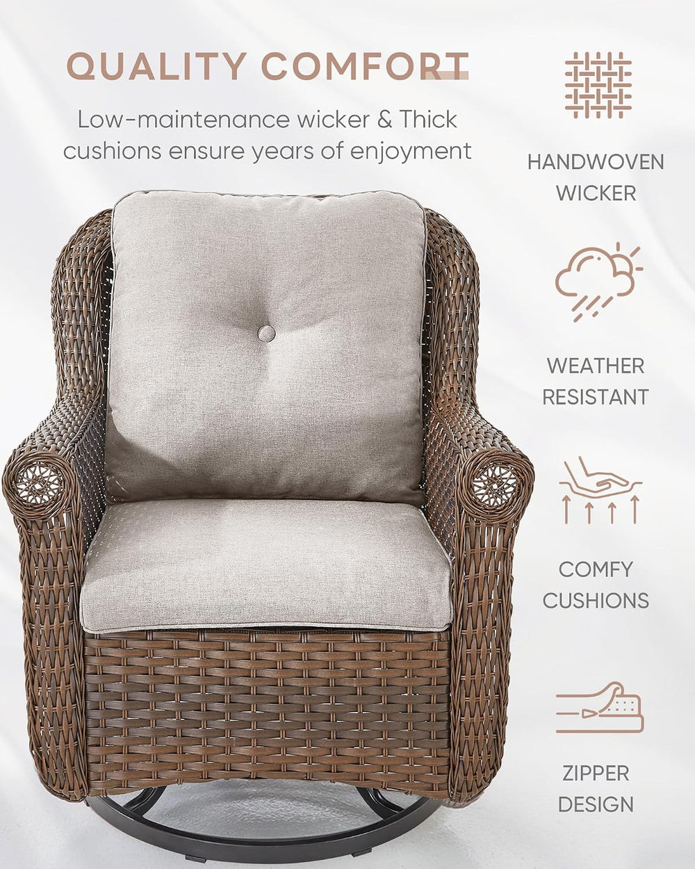 Patio Chairs Outdoor Swivel Glider - Set of 2 High Back Outside Brown Wicker ...