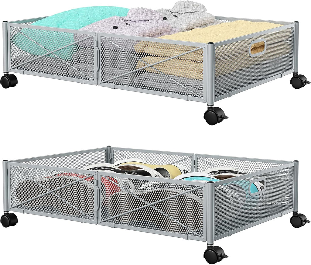 PHINOX Under Bed Storage, Under the Bed Storage Containers with Wheels, Under Bed Shoe Storage Organizer Drawer for Bedroom Clothes Shoes Blankets -2Pack
