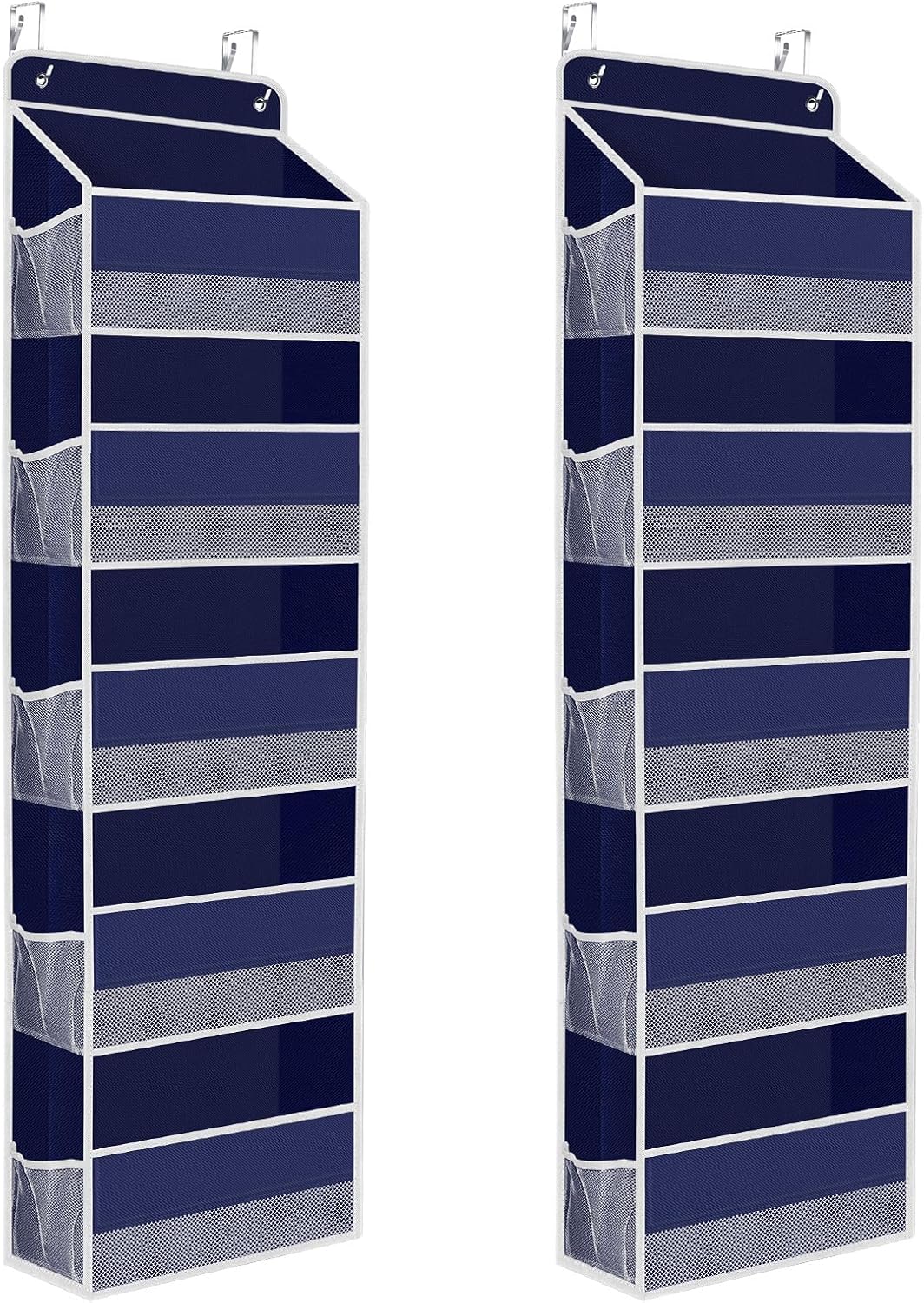 2 Pack Over The Door Organizer, Hanging Storage Organizer with Clear Window, 40lb Ultra Sturdy Large Capacity Room Organizer for Pantry Laundry Bathroom Nursery Closet (Grey)