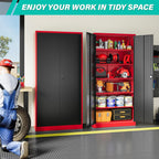 SISESOL Wide & Deep Metal Storage Cabinet with Lock & 5 Adjustable Shelves,72" Red Black Garage Storage Cabinet with Locking Doors,Lockable Cabinets for Home,Office,Shop,Garage,Basement 72x36x18