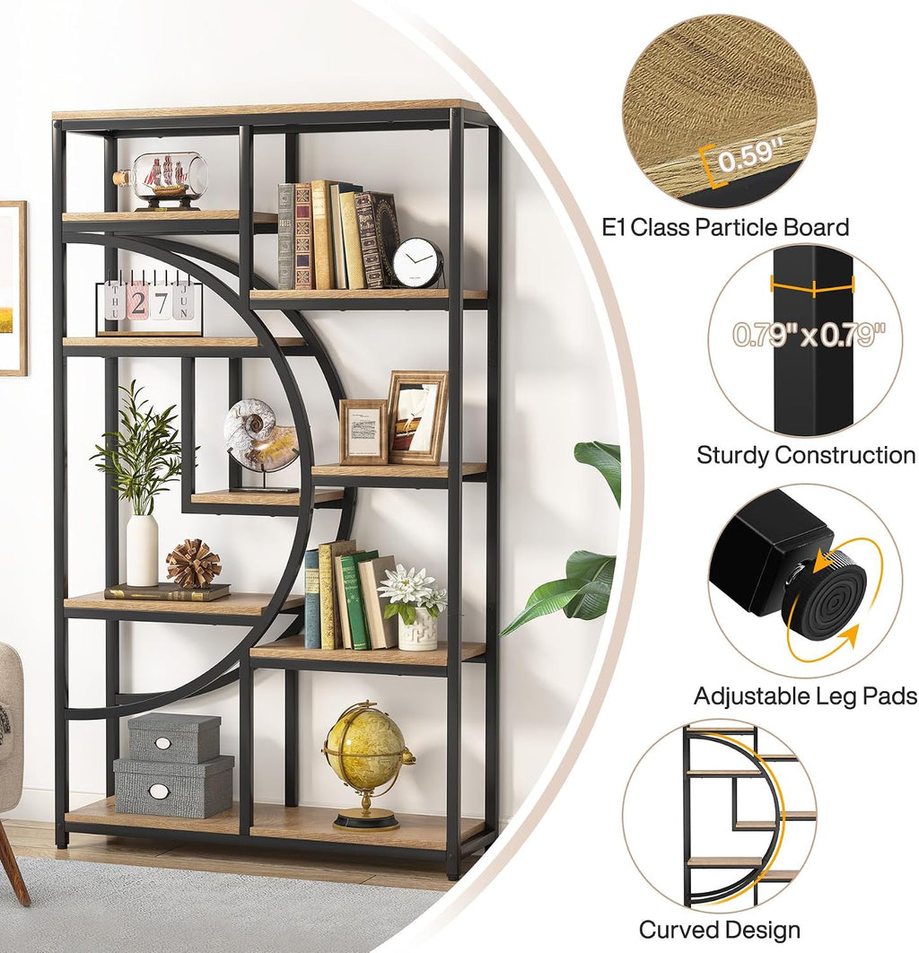 Tribesigns Industrial Bookshelf Bookcase with 9 Open Shelf (Light Oak) | 5-Tier Freestanding Tall Bookshelves, Etagere Display Shelf Storage Organizer, Perfect for Living Room, Bedroom