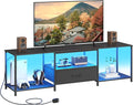 TV Stand with LED Lights, Entertainment Center with Open Shelves and Fabric Drawer, Media Console for 80 Inch TV, Television Stands for Living Room, Bedroom, Black
