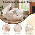WLIVE 43'' Giant Bean Bag Chair, Bean Bag Sofa with Armrests for Adults, Bean Bag Couch with High-Density Memory Foam for Livingroom, Bedroom, Beige