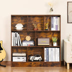 LEYAOYAO 8 Cube Bookshelf with Base,3 Tier Mid-Century Modern Brown Bookcase,Standing Wide Bookshelves Storage Organizer Shelf,Rustic Wood Display Cabinet Book Shelves for Bedroom,Living Room,Office