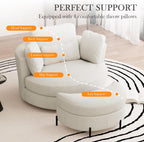 Aoiy & Wifon 50'' W Oversized Swivel Barrel Chair with Storage Ottoman, Beige Round Accent Chair with Half Moon Ottoman for Living Room, Deep Seat & Extra Wide, Chenille