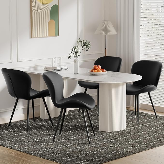 Nalupatio Dining Chairs Set of 4, Modern Dining Room Chairs Comfy Backrest Thick Upholstered Kitchen Chairs 19IN Height with Metal Legs Black（Pu Leather）