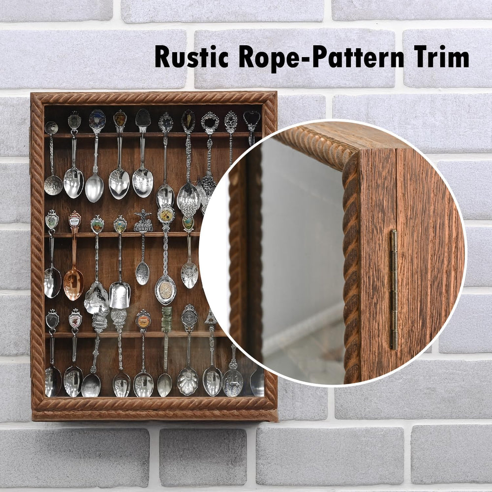 Ikee Design Wooden 30-Souvenir Spoon Display Case Cabinet, Wall-Mounted Tea S...