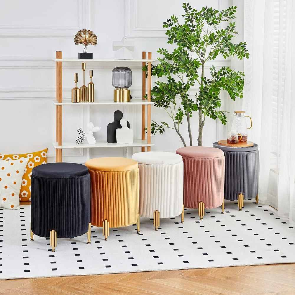 Round Ottoman Foot Stool with Storage and Metal Legs for Living Room Bedroom,...