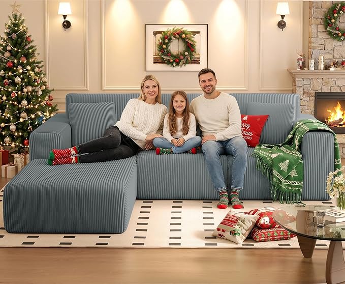 KINGYES 107'' Modular Sectional Sofa, L Shaped Cloud Couch for Living Room, Modern Boneless Sofa with Chaise for Bedroom, Light Gray