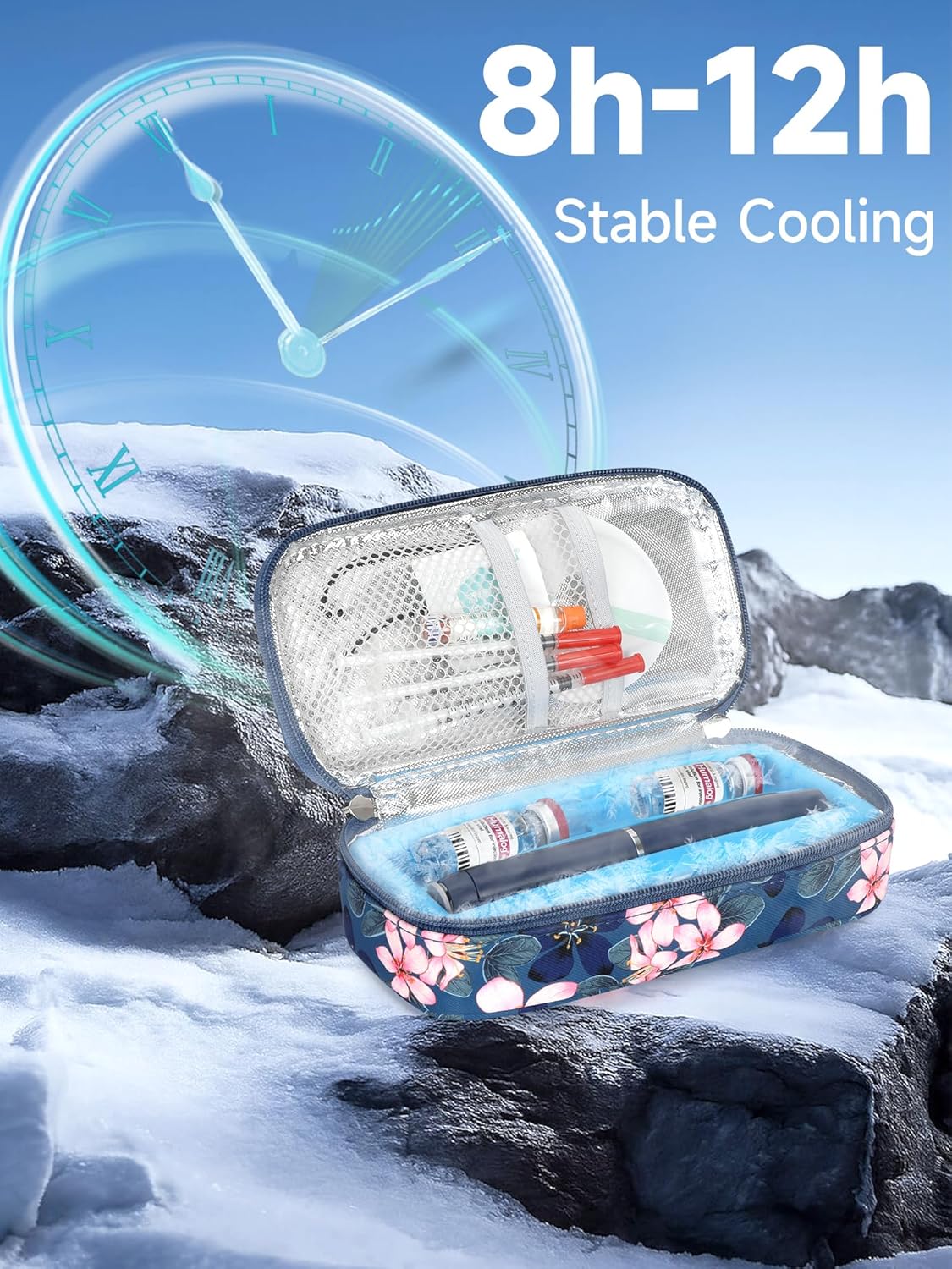 YOUSHARES Insulin Cooler Travel Case for Pen & Vials, Temperature Display Diabetic Medication Cooling Bag with Protective Ice Brick, TSA Approved Refrigerated Diabetes Supplies Carrying Organizer