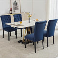Velvet Dining Chairs Set of 4, Upholstered Dining Room Chairs with Wooden Legs & Nailed Trim, Parsons Kitchen Chair 350 LBS Capacity, Blue