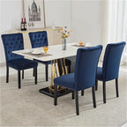 Velvet Dining Chairs Set of 4, Upholstered Dining Room Chairs with Wooden Legs & Nailed Trim, Parsons Kitchen Chair 350 LBS Capacity, Blue