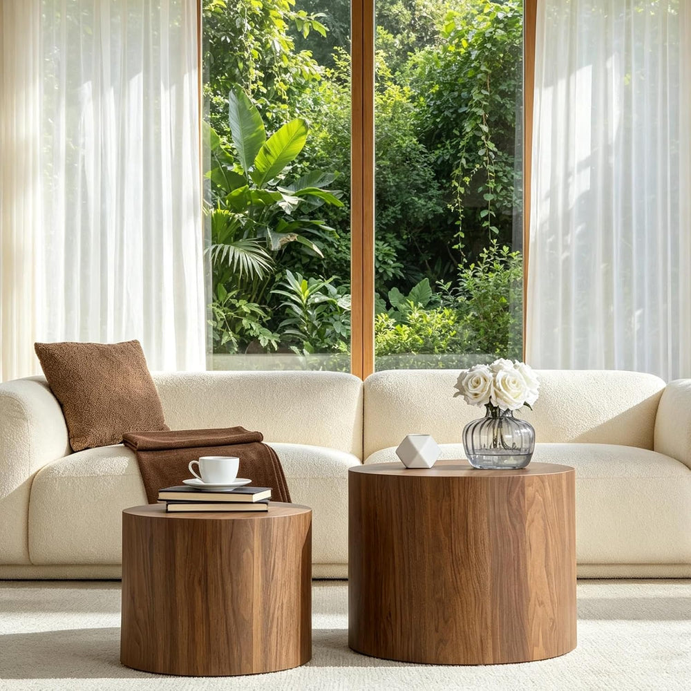 KEVINSPACE Nesting Coffee Table Set of 2, Round Nesting Tables Wooden End Tab...