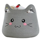 VK VK·LIVING Cat Storage Basket - Large Woven Cotton Rope Toy & Laundry Organizer with Handles for Nursery, Bedroom, Living Room, Holds Blankets, Clothes, Toys (15”D x 14”H)