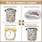 Pink Flamingo Laundry Basket,Floral Plam Collapsible Laundry Baskets with Handles,Waterproof Oxford Cloth Storage Basket 16"x20" for Bathroom/Bedroom/Dormitories