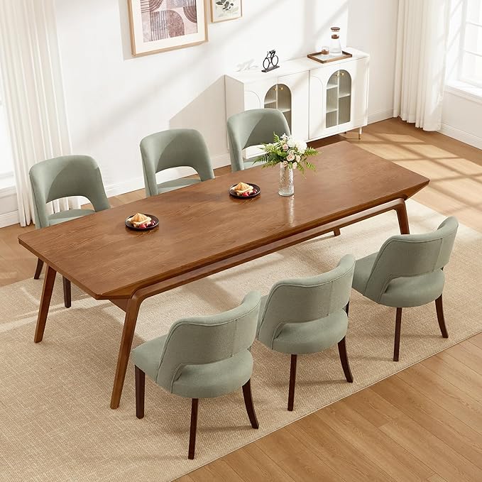 Dining Chair Set of 8,Modern Dining Room Chairs with Thick Cushions,Upholstered Linen Fabric Kitchen Chairs for Kitchen Dining Room Green