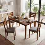 Giantex Dining Table Set for 4, Rectangular Kitchen Table Set w/ 4 Upholstered Chairs & Solid Rubber Wood Frame, Space-Saving Farmhouse Dinette Set for Small Space, Dining Room, Breakfast Nook