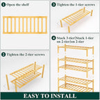 Smiry Shoe Rack, 5 Tier Bamboo Shoe Organizer, Stackable Free Standing Wooden Shoe Storage Shelf for Closet, Entryway, Front Door Entrance, Natural Bamboo