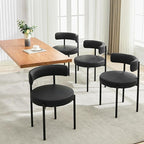 Faux Leather Dining Chairs Set of 4, Mid Century Modern Dining Room Chairs with Barrel Backrest, Upholstered Black Kitchen Chairs for Dining Room, Restaurant