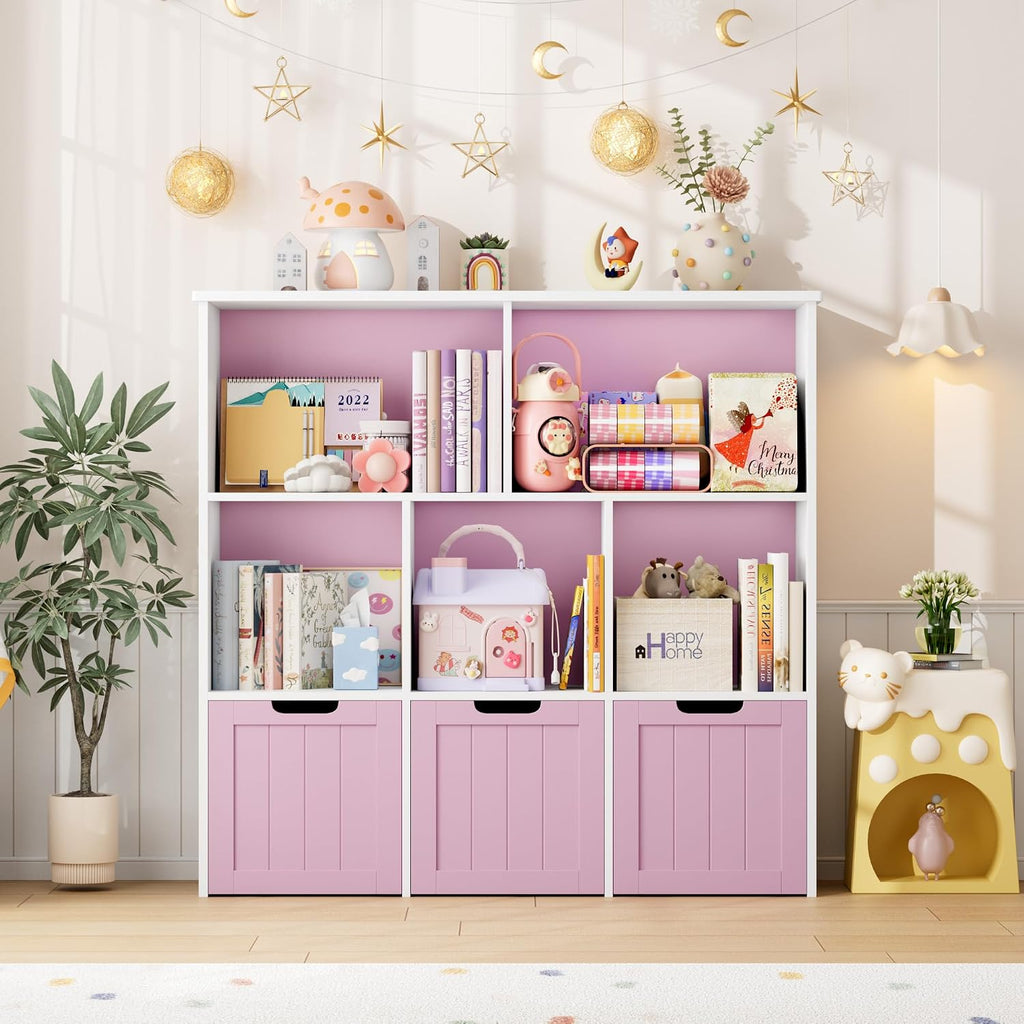 FOTOSOK Toy Storage Organizer with Movable Drawers, Toy Organizer for Kids | Toy Organizer with Hidden Wheels, Toy Storage and Stuffed Animal Storage for Playroom, Cube Storage Organizer, Pink