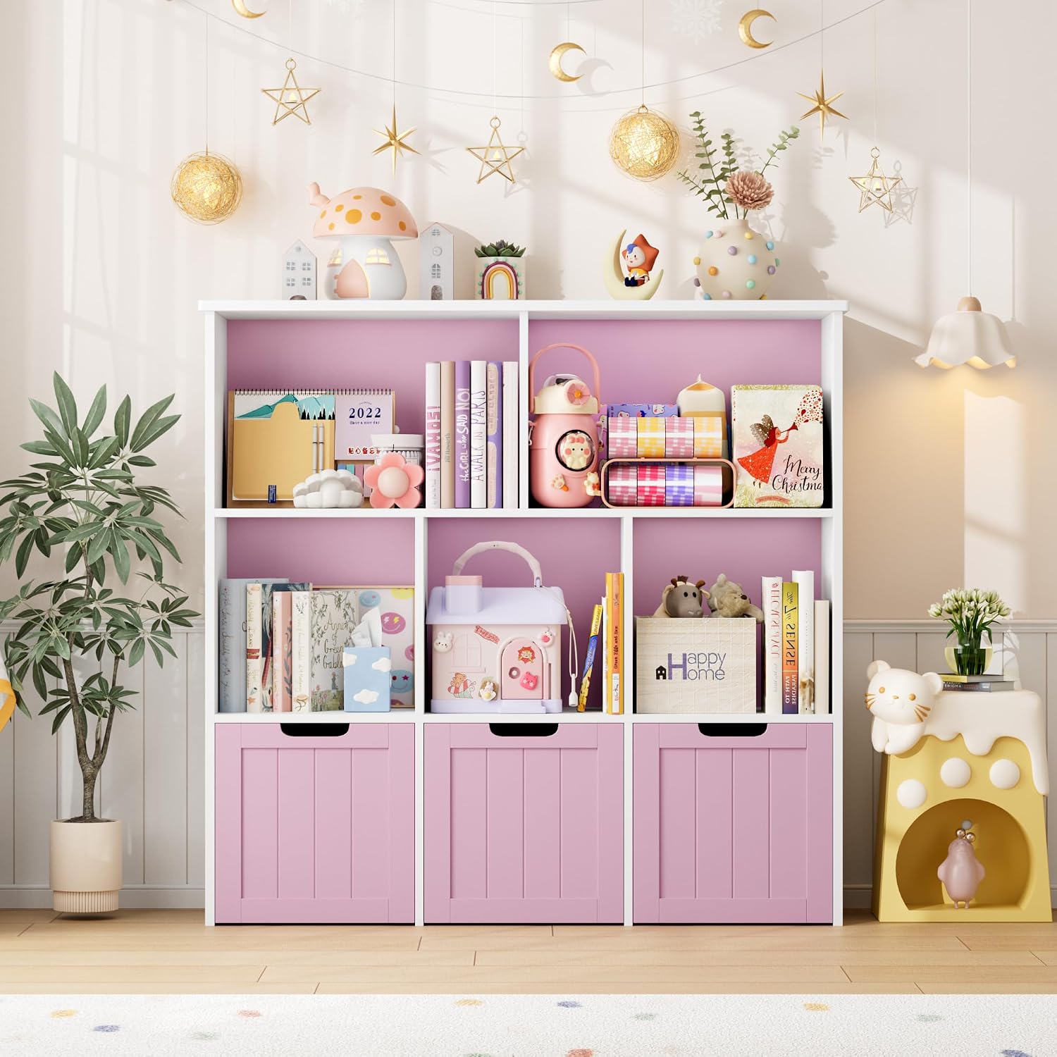 FOTOSOK Toy Storage Organizer with Movable Drawers, Toy Organizer for Kids | Toy Organizer with Hidden Wheels, Toy Storage and Stuffed Animal Storage for Playroom, Cube Storage Organizer, Pink