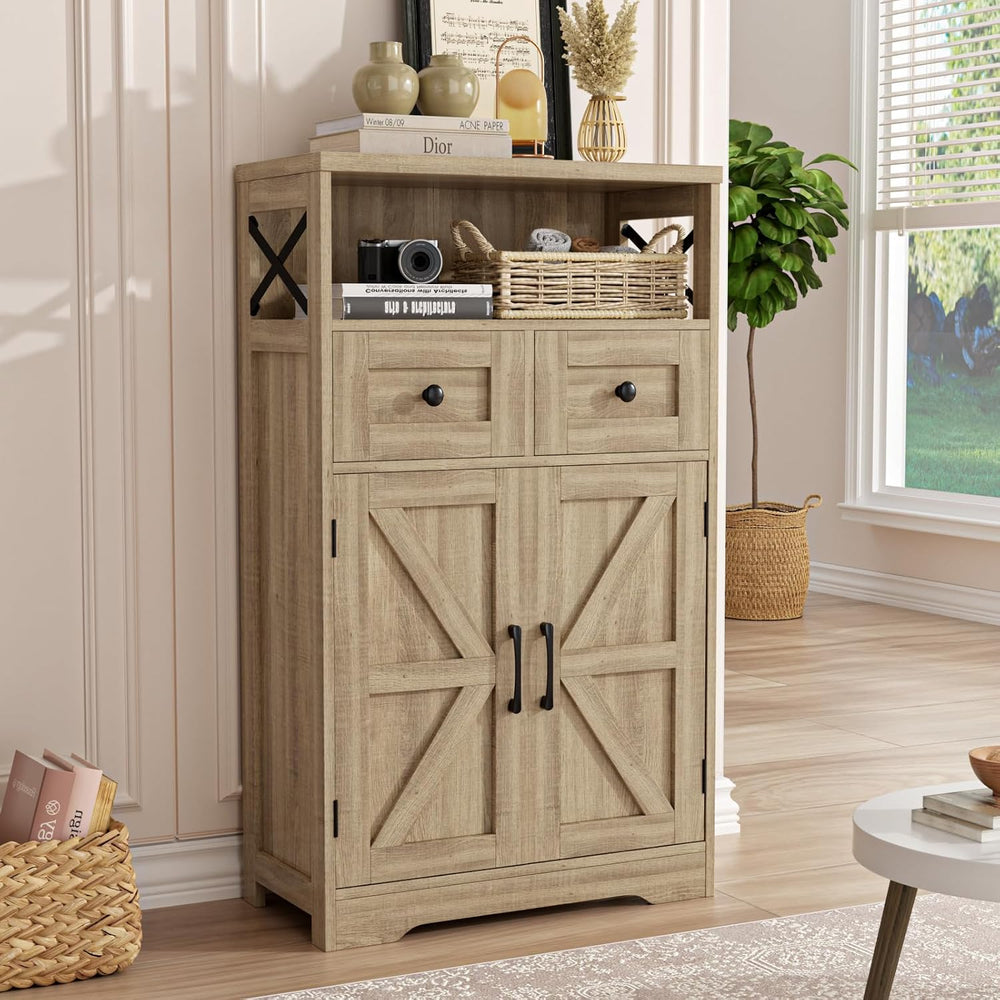 FiveWillowise Natural Storage Cabinet with Doors and Shelves, Standing Kitche...