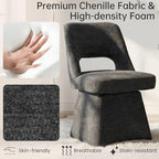 VKNOW Upholstered Swivel Dining Chairs, Modern Dining Room Chairs with Open Back, Chenille Fabric Kitchen Chairs for Dining Room, Living Room, Bedroom, Vanity, Black(1 Pack)