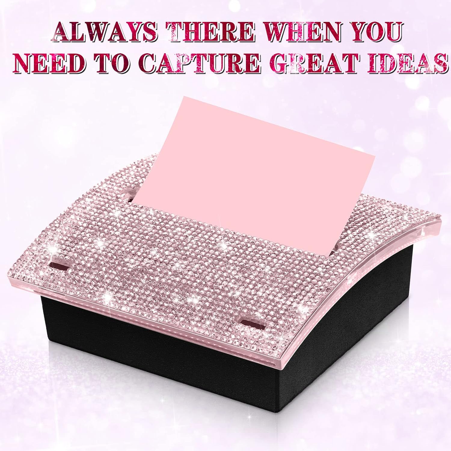 Eersida Rhinestone Self Stick Note Pad Holders 4 x 4 Inches Pink Cute Note Holder Sticky Dispenser Bling Memo Stick Dispenser for Office Employee Coworkers Gifts Home Desk Supplies