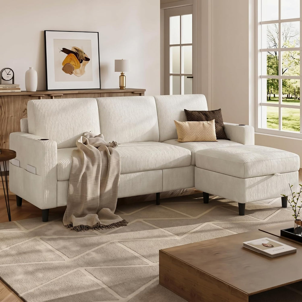 Convertible Sectional Couches for Living Room, 3 Seats L Shaped Sofa with Sto...
