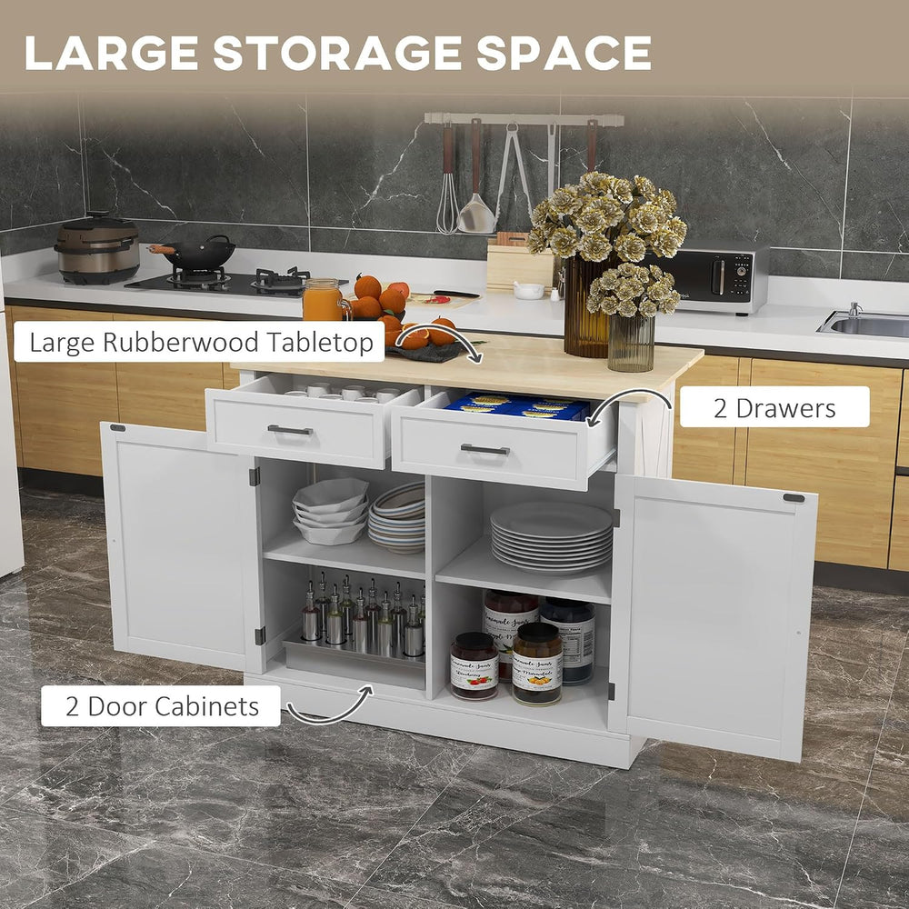 HOMCOM Rolling Kitchen Island with Drop Leaf Wood Breakfast Bar, White | Farm...