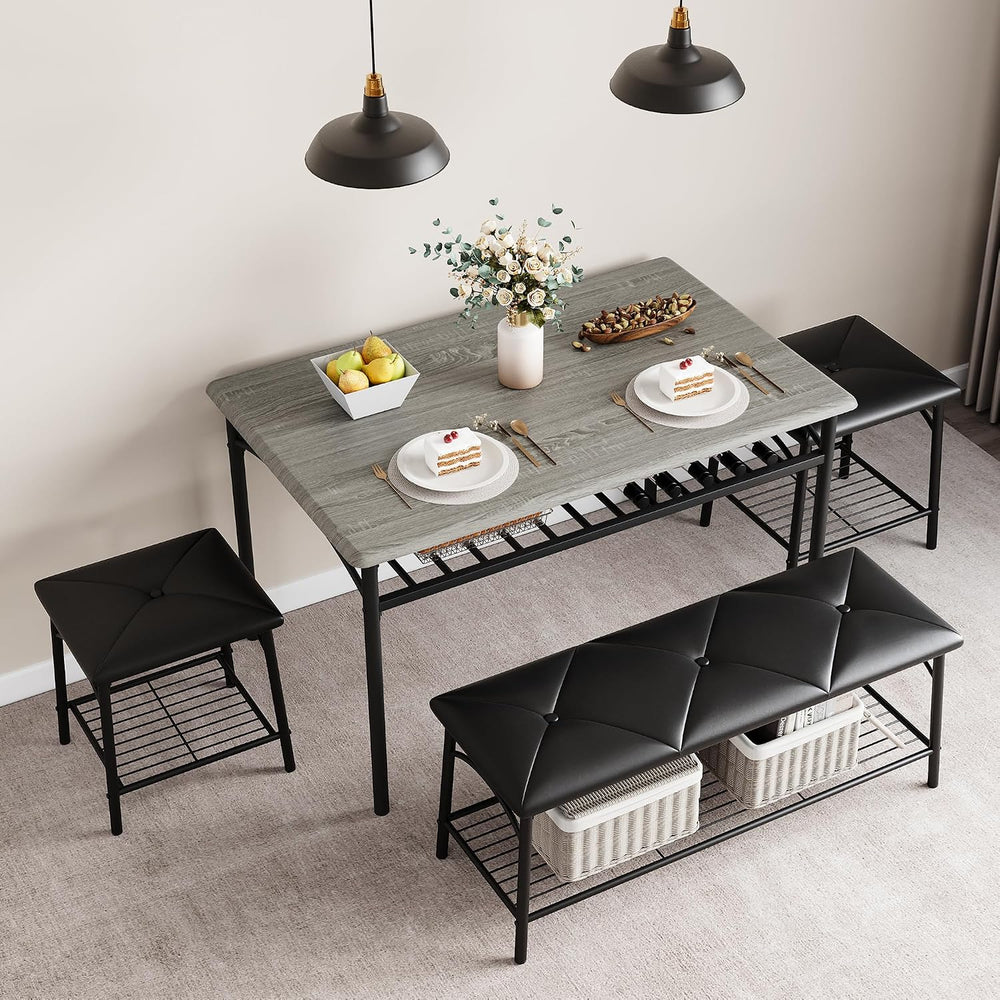 GAOMON Dining Table with Benches, Kitchen Table Set for 4, Dining Room Table ...