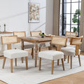 Mid-Century Modern Rattan Dining Chairs Set of 6 – Farmhouse Linen Upholstered Accent Chairs with Curved Backrest, Solid Hardwood Frame, and Comfortable Seat for Kitchen & Dining Room – Beige