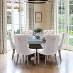 Velvet Upholstered Dining Chairs Set of 8, Modern Style Kitchen Side Chairs with Nailhead Trim and Wood Legs,Metal Pulling Ring for Dining Room Living Room(Beige)