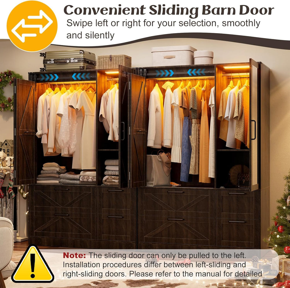 PAKASEPT Armoire Wardrobe Closet with w/Folding Sliding Barn Door | Bedroom A...