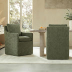 Upholstered Dining Chairs with Casters, No Assembly Modern Accent Armchair with Rollers for Dining Room, Bedroom, Living Room, Reading Room, Already Assembled, Green, 4 Box