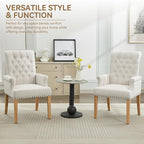 Fabric Dining Chair with Arms, Upholstered Tufted High Back Dining Room Chairs, Accent Armchair with Solid Wood Leg and Nailhead Trim, Kitchen Dining Living Room, Beige