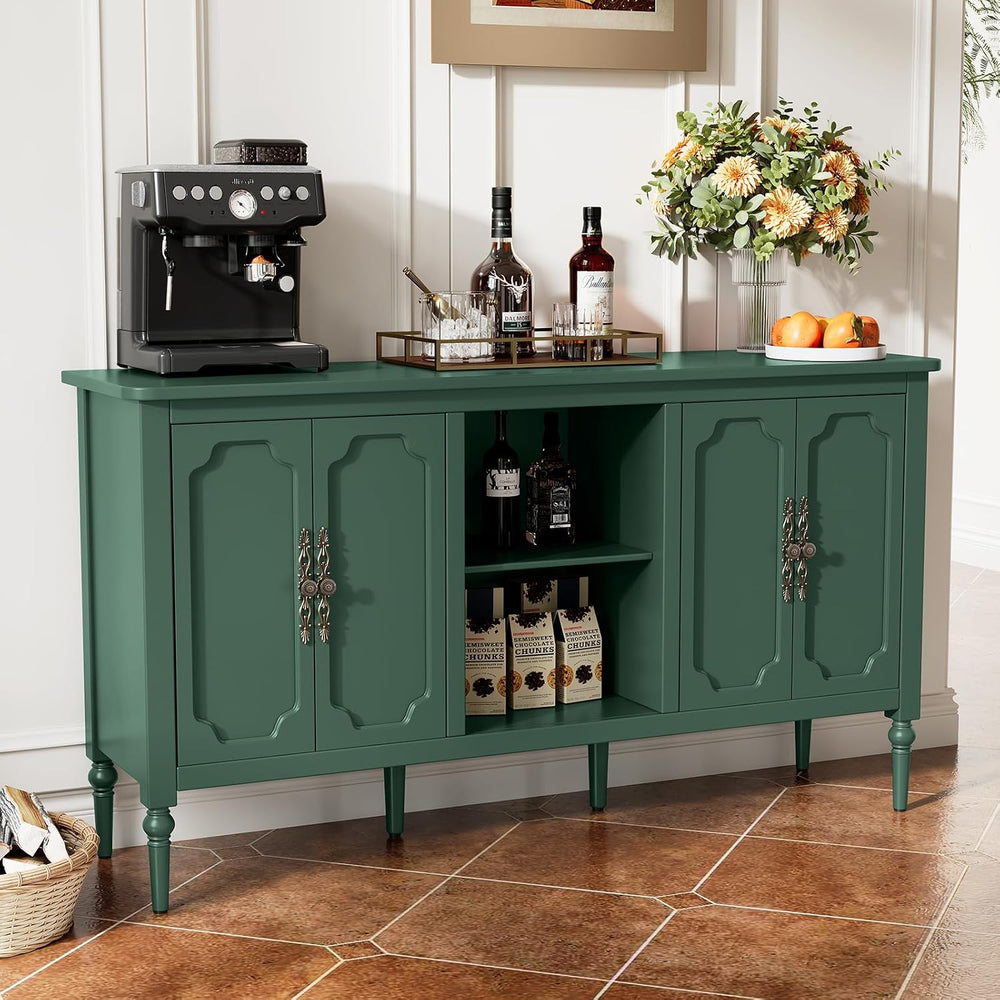 59" Vintage Sideboard Buffet Cabinet with Adjustable Shelves, Green
