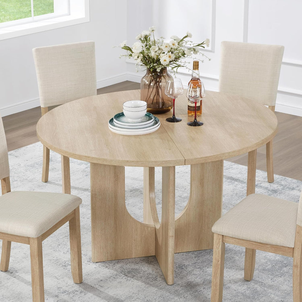 Modern Round Dining Table for 4, Farmhouse 47.3inh Kitchen Table for Dining R...