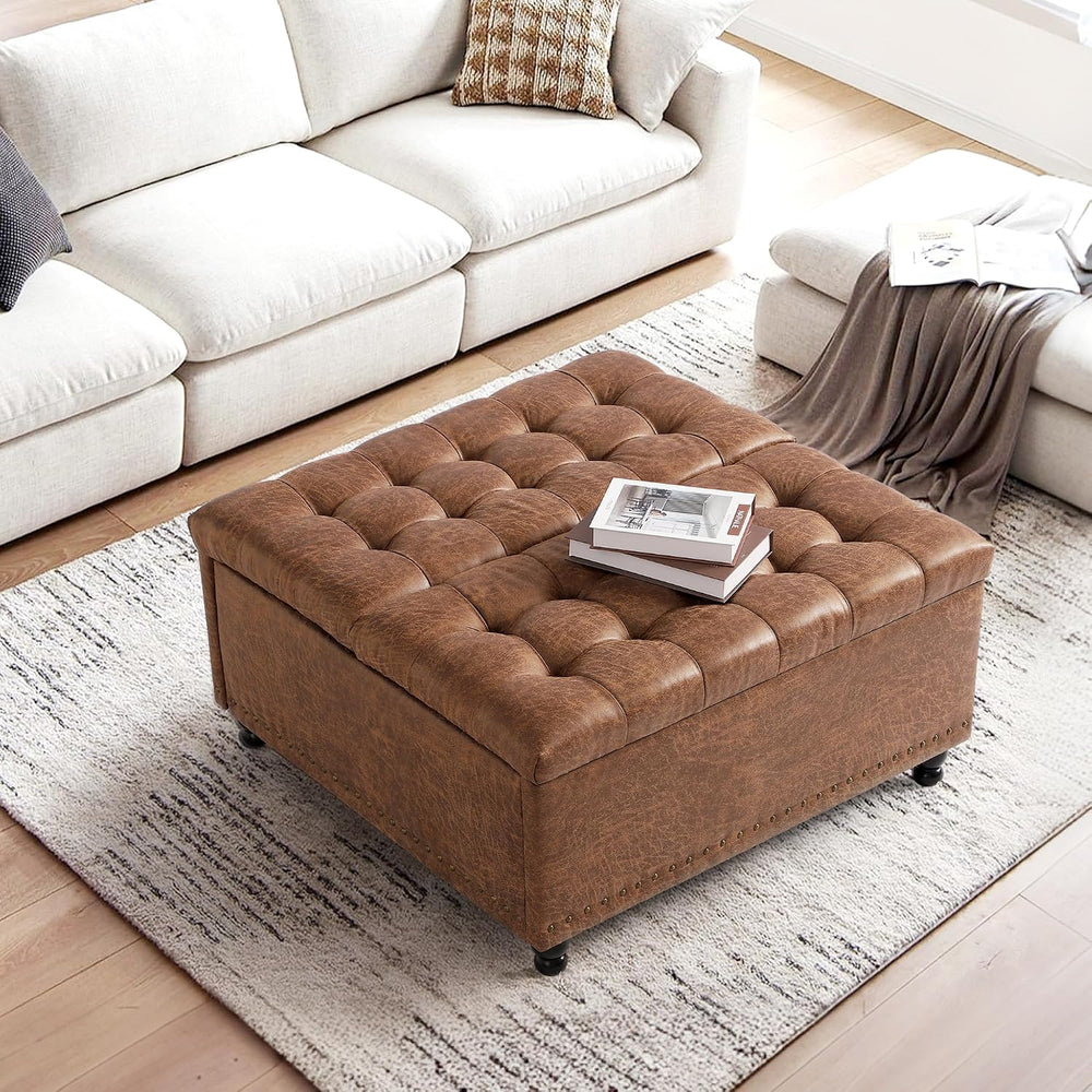 Grepatio 35.5" Large Square Storage Ottoman, Lift Top Ottoman Square Ben...