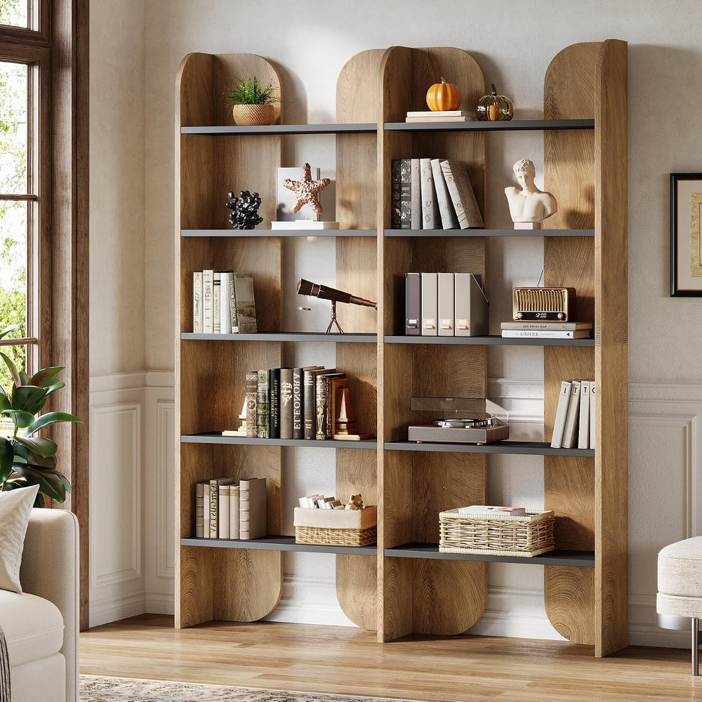 Tribesigns 5-Tier Farmhouse Bookshelf, 70.87-Inch Tall Double Wide Bookcase w...